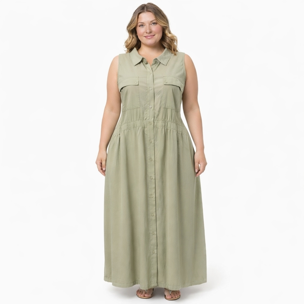 New Ava & Viv Utility Dress Pale Green Spring Summer 2X  Long XXL New with tags